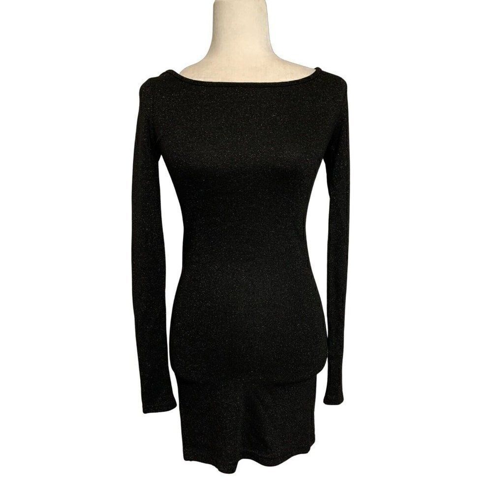 zara womens black sparkly metallic long sleeve bodycon mini dress small